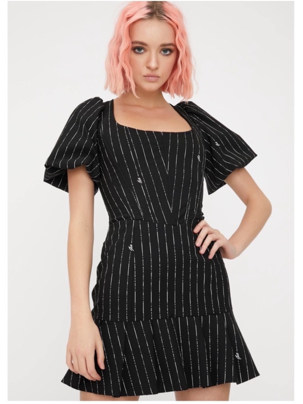 I.am.Gia Chelsey Puff Sleeve Pinstripe Minidress Size Small